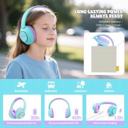Nova1pro cancelamento de ruído ativo bluetooth5.4 fones de ouvido para crianças presente 40h playtime volume seguro 75/85/94db para ipad/tablet - Image 4