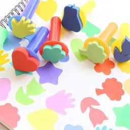 Conjunto de pincéis de esponja para pintura, carimbos para crianças e estudante, carimbo de tinta, ferramentas de desenho, padrão aleatório e cor, 6pcs - Image 1