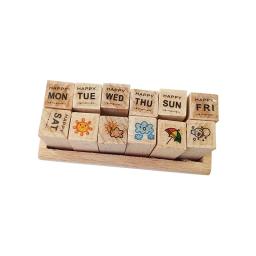 12 Pçs/set Bonito Dos Desenhos Animados Padrão Conjunto de Carimbos De Madeira Feliz Vida Amor & Viagem Leiteiro Carimbo De Borracha De Madeira - Image 3