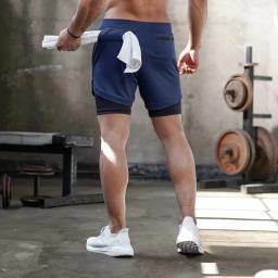 Calções de compressão masculinos, secagem rápida, treinamento 2 em 1, de dois andares, fundo de basquete - Image 4