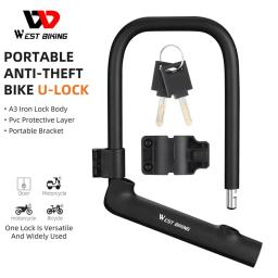 West bike-anti-roubo u-lock para bicicleta, cadeado de aço com chave 2, para mtb, bicicleta de estrada, ciclismo - Image 6