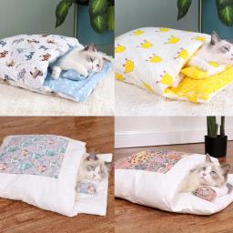 Inverno quente cama para animais estimação gato saco dormir cama gato aconchegante ninho gato almofada com da gota - Image 1
