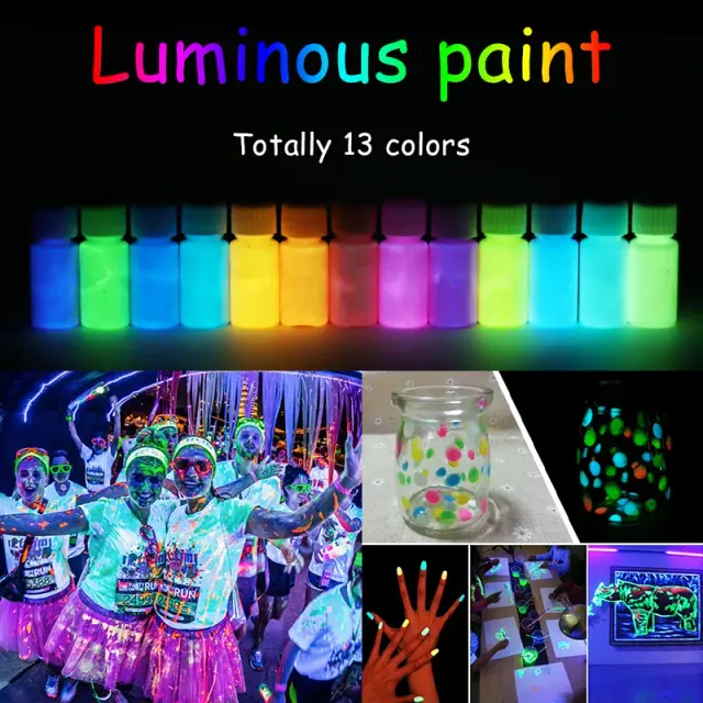 Pintura em Pó Fluorescente: 13 Cores Brilhantes de Pigmento Luminoso para Arte com Pregos em Ouro Escuro
