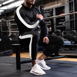 Jaqueta e calça de zíper listrado colorida masculina, roupas esportivas, roupas de treinamento, primavera e outono, nova moda, 2 peças - Image 3