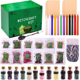 Feitiçaria Kit Suprimentos Caixa, Witch Herbs Spells Kit, 36 Mini Frascos de Cristal Ervas Secas Velas para Iniciantes Altar - Image 1