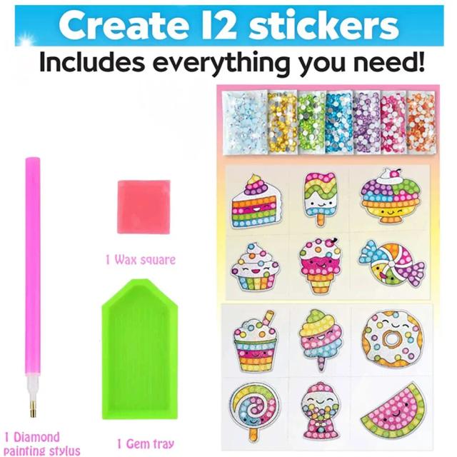 Kits de Pintura Diamante Adesivos para Crianças - DIY de Desenhos Animados com 12 a 48 Peças para Artesanato Divertido