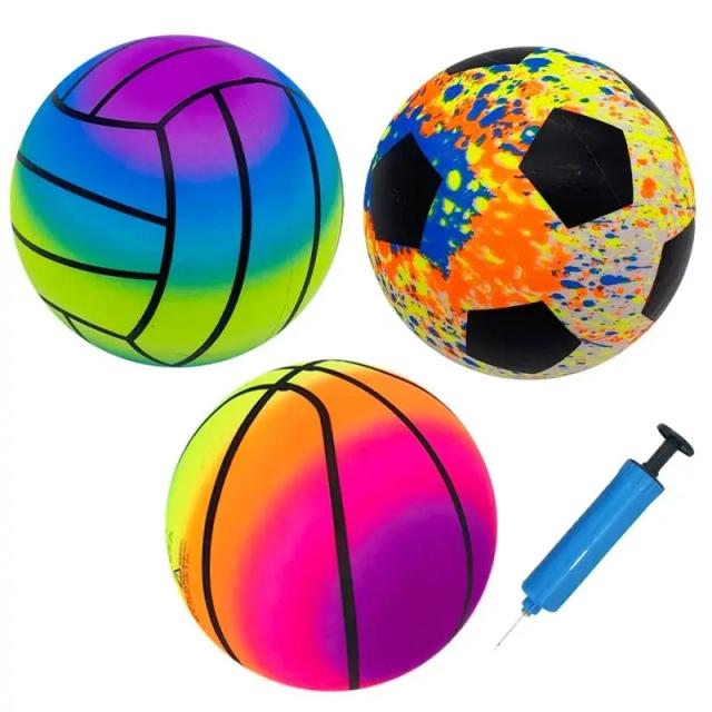 Conjunto de Bolas Infláveis para Crianças: Basquete, Futebol e Vôlei com Inflador - Presentes Ideais em 2 Peças