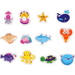 12PCS Colorido Ímã De Geladeira Adesivos Criativos Dos Desenhos Animados 3D Adesivos Brinquedos Mix Estereoscópico Oceano Animal Quadro-negro De Madeira Adesivos - Image 1