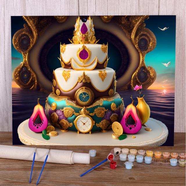 Kit Completo de Pintura por Números: Bolo de Café em Tela 50x70 com Tintas Acrílicas para Artesanato Adulto