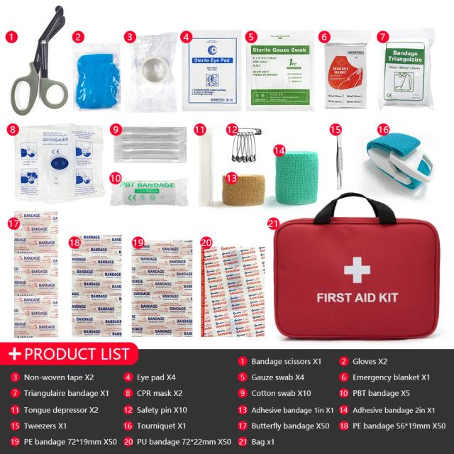Kit de Primeiros Socorros Portátil para Acampamento e Emergências em Casa