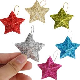 6 pçs glitter mini estrela ornamento de natal colorido árvore de natal pendurado pingente natal festa de ano novo decoração para casa - Image 6