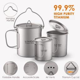 Conjuntos de utensílios de mesa de titânio pote de acampamento copo de água com tampa dobrável spork caneca ao ar livre para acampamento ao ar livre caminhadas mochila - Image 4