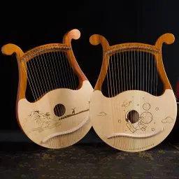 Harpa de mogno e lira de 19 cordas, instrumento musical portátil com chave de afinação, corda sobressalente para iniciantes, espaço exterior, lótus, ganso selvagem - Image 2