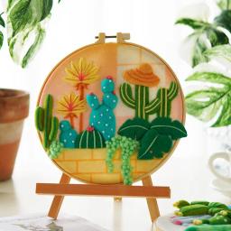 Diy lãs feltro pintura bordado kit cactus quadro lã felting conjunto pintura artesanato artesanal agulha para decoração de casa presente da mãe - Image 2