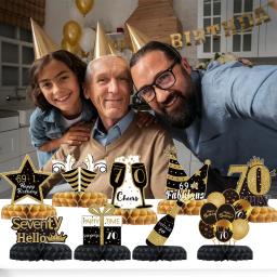 Decoração de mesa favo de mel preto e dourado, Festa de aniversário de 70 anos, Prato de foto, 70 anos - Image 1