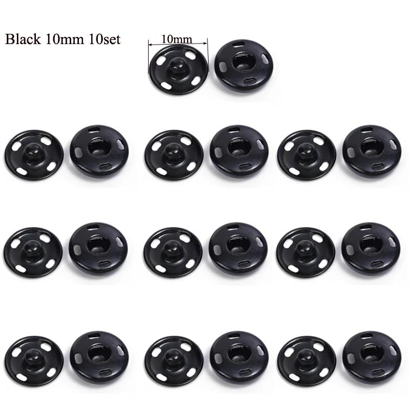 Botões de pressão costurados para costura, fixadores de metal, prendedores de pressão, preto, prata, dourado, 10mm, 21mm, 10-50 conjuntos - Image 1