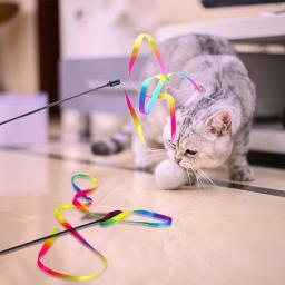 Rainbow Ribbon Teaser Toy para Gato, Fun Stick, Interativo, Indoor, Exercício saudável, Pet Supplies, Gatinho Toy, 3pcs - Image 3