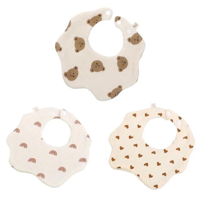 Baby's Cotton Gauze Feeding Bibs 3Pcs Soft Petal Infants Print Saliva Toalha