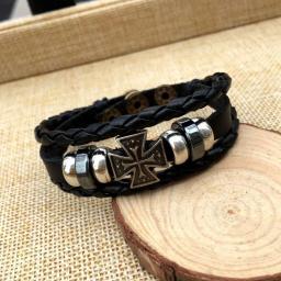 Pulseira de enfeite em cruz masculina, bracelete de personalidade, versão de couro preto, fashion simples e elegante, alça de pulso de temperamento individual - Image 4