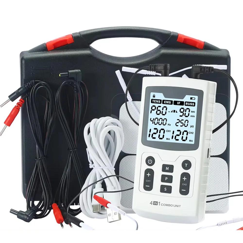 Estimulador muscular elétrico 4 em 1, dispositivo interferencial de fisioterapia de alta frequência, ems, ift, rUSs, dezenas, eletroestimulador de pulso - Image 1