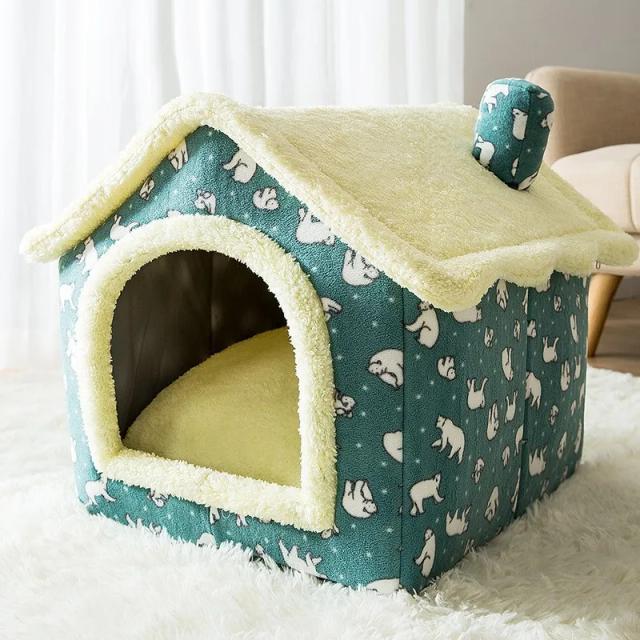 Casa dobrável aquecida para animais de estimação: cama e canil confortáveis para gatos e cães com tendas removíveis e sofá caverna para o inverno.