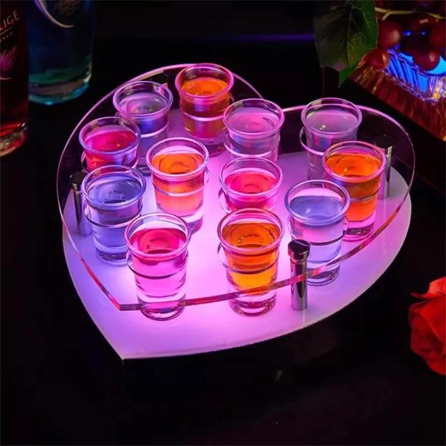 Copos Iluminados em LED com Bandeja Personalizada - Conjunto de 12 para Serviço em Boates