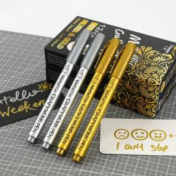 Caneta marcadora metálica simples, cor dourada e prateada, à prova d'água, grafite, artesanato, scrapbook, ferramentas de desenho, artigos de papelaria, materiais de arte - Image 6