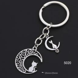 Lua Gato Animal Chaveiro para Mulheres, Pingente De Jóias, Corrente Chave Do Carro, Presente Original Amigos, Atacado - Image 2