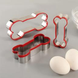 Aço inoxidável Dog Bone Embossing Cookies Cutters, Fondant Biscuit Mold de corte para decoração do bolo, Baking Acessórios, 3Pcs por conjunto - Image 1