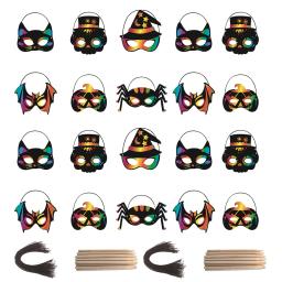 28 peças brinquedos de pintura de arranhões máscaras infantis faça você mesmo lembrancinhas de festa de Halloween artesanato papel arco-íris - Image 1