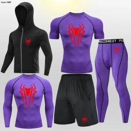 Terno de treino desportivo masculino, t-shirt e calças de compressão, roupa de ginástica masculina, roupa de corrida e jogging, fitness rash guard - Image 2