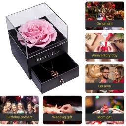 Eterna Caixa Rosa com Colar, Flores Preservadas, Cristal, Presentes para Mamãe, Esposa, Namorada, Ela, Dia de Aniversário - Image 1