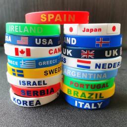 País Bandeira Do Mundo Logo Silicone Pulseira, Nacional Fã De Futebol, Elástico Pulseiras De Borracha, Nome Impressão, Presente de Lembrança, 38, 2Pcs - Image 2