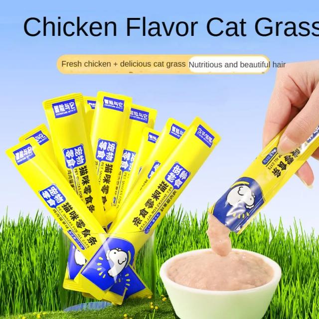 Deliciosas Tirinhas de Frango e Grama para Gatinhos - Suplemento Nutricional em Mix de Comida Húmida