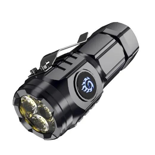 Lanterna LED de Longo Alcance, Luz Forte, Recarregável, Super Bright, Iluminação Portátil, 3 Olho Pequeno, Canhão de Aço, Casa, Mini - Image 1