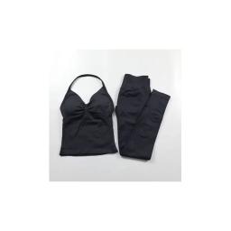 Um conjunto de yoga de leggings de impacto de alta elasticidade das mulheres de fitness de 2 peças, calças justas de impacto de fitness e alça de pescoço yoga exerc - Image 4