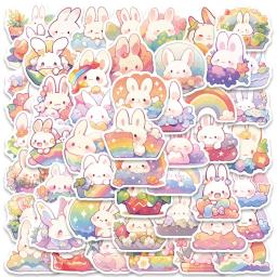 Cute Rainbow Bunny Cartoon Adesivos, Decalques estéticos para bicicleta Garrafa Suitcase Scrapbooking, Etiqueta do presente das crianças, 50Pcs - Image 1