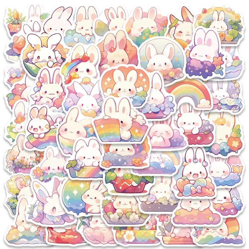 Cute Rainbow Bunny Cartoon Adesivos, Decalques estéticos para bicicleta Garrafa Suitcase Scrapbooking, Etiqueta do presente das crianças, 50Pcs - Image 1
