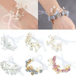 Flor de pulso strass pérola para meninas com renda para casamento, decoração de dama de honra, acessórios para baile de casamento - Image 5