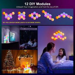 RGB Bluetooth LED Hexagon Wall Light, luz noturna interior, controle remoto, aplicativo, jogo de computador, quarto, quarto de crianças - Image 5