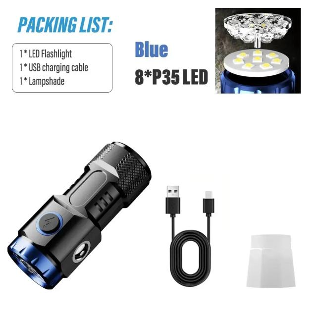 Lanterna LED Recarregável Multifuncional para Acampamento com Luzes Laterais e Abajur Traseiro Magnético