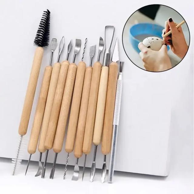 Kit de Ferramentas para Modelagem em Argila e Cerâmica - 11 Peças para Artesanato com Massinha Polimérica e Cortadores DIY