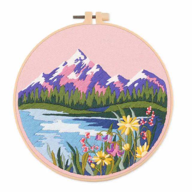 Kits de Bordado para Adultos com Paisagens de Montanhas e Lago em Ponto Cruz