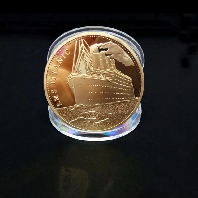 Moeda Comemorativa Banhada a Ouro do Titanic - Coleção de Medalhas Artísticas para Colecionadores e Lembrança do Icônico Navio.