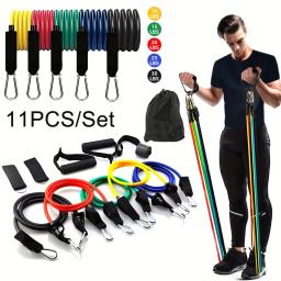 11 pçs/set puxar corda, faixas de resistência, equipamentos de fitness portátil, cinta de tornozelo, expansor de peito, faixa de exercício elástica - Image 2