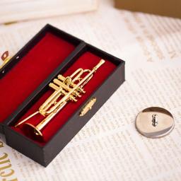 Mini instrumento de sopro trombone trompa francesa saxofone cobre modelo dourado ornamentos com caixa de armazenamento de 87 - Image 5