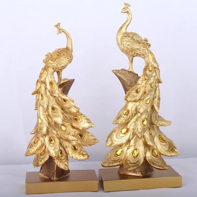 Pavão Dourado e Azul em Resina: Ornamentação Criativa para Vinho e Decoração de Sala de Estar, Presente Ideal