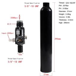 Garrafa do cilindro do ar comprimido, UNF Air Bottle, tanque de alumínio, válvula reguladora, CO2, 3000Psi, 200Bar, 0.38L, 5/8 "-18 - Image 4