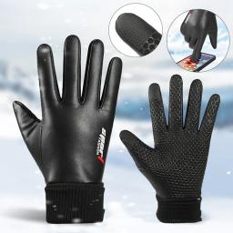 Luvas de veludo para motocicletas masculinas, luvas quentes, antiderrapantes, tela sensível ao toque, impermeável, esportes, caminhada, ciclismo, 2, meio dedo, masculino, inverno - Image 2