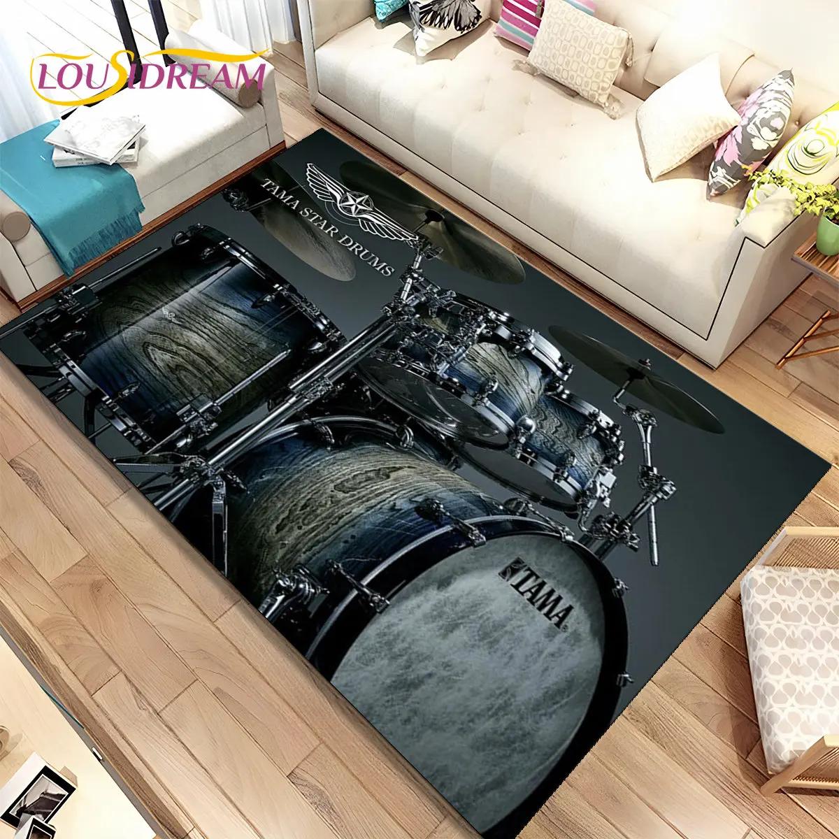 Kit de Bateria Música Drum Set Instruments Area Rug, Tapete para Home Living Room Quarto Sofá Capacho Decoração, tapete antiderrapante para crianças - Image 1